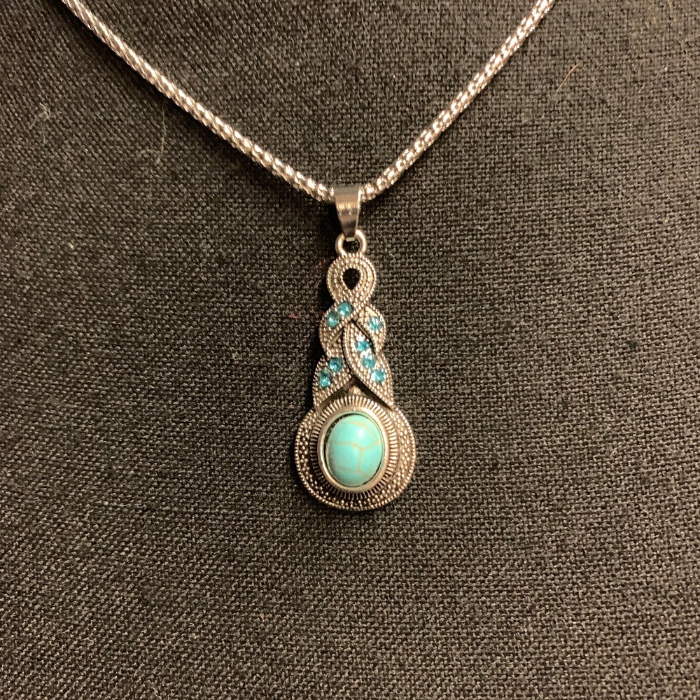 Silver and teal boho necklace